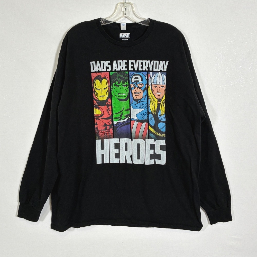 Marvel Avengers Dads Are Everyday Heroes Black Long Sleeve Shirt Mens XXL